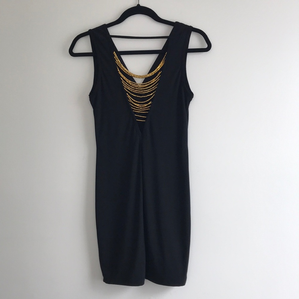 Beautiful Black Mini Dress Gold Details Size S